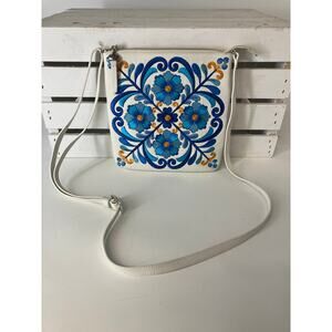 BRIGHTON FLORAL EMBORDERY PEBBLED LEATHER CRSOSBODY BAG
